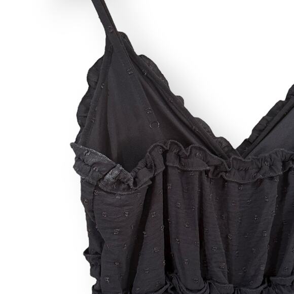 Evolutionary Apparel Black Chiffon Swiss Dot Mini Dress Size L Sleeveless V-Neck - Picture 8 of 11